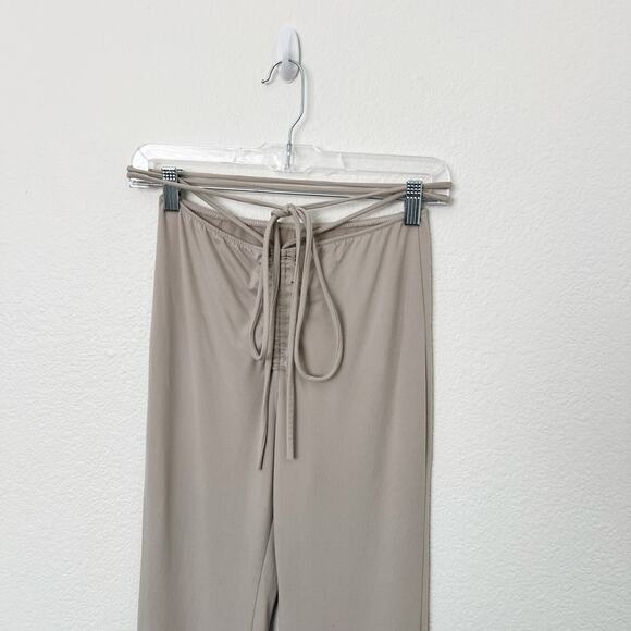 [TRESSER] Tan Criss Cross Tie Waist Ruched Low Rise Flare Leg Pants Size Small S - Picture 5 of 12